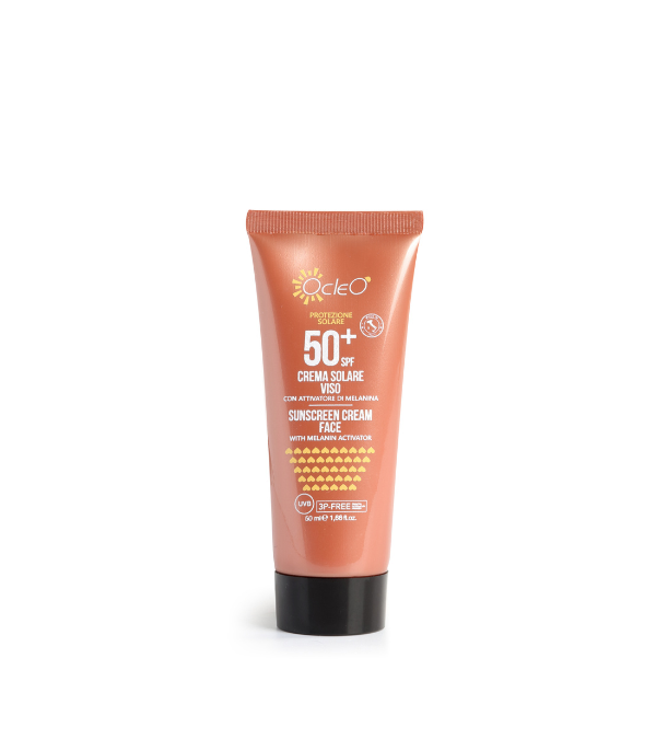 CREMA SOLARE VISO - SPF 50+ con Attivatore di Melanina ml 50  Ocleò PROTEZIONE MOLTO ALTA